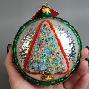 Bombay European Treasures Hand Blown Glass Frosted Christmas Tree Ornament NWT